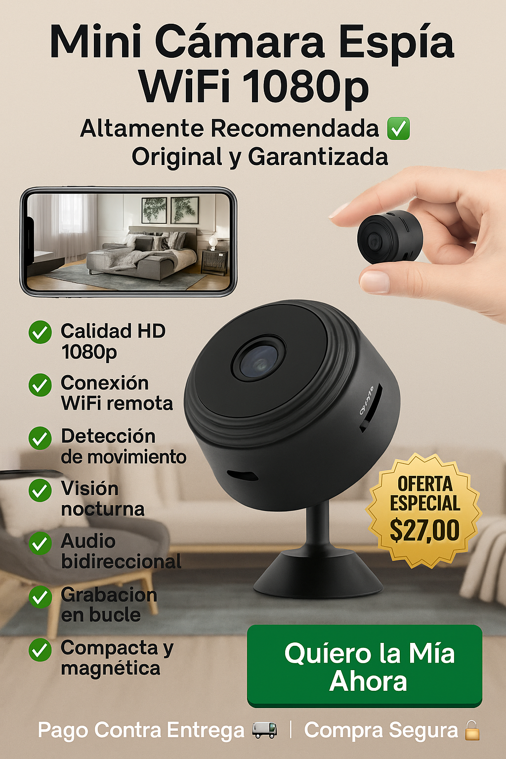 mini cámara espía -  “Vigilancia 24/7 desde tu celular”